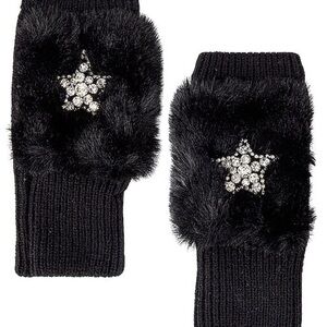Jocelyn Faux Fur Texty Time Mittens Black OS Rhinestone Star NWT luxury mittens